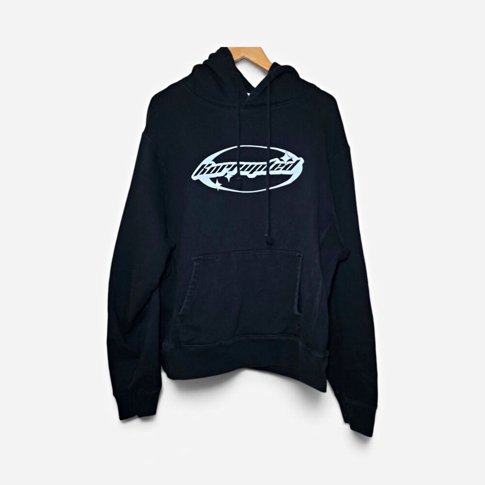 Korrupted Closet Mens XL Black Oval Puff Print Logo Hoodie Sweatshirt MADE Blank